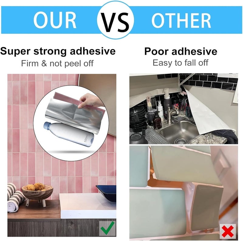 AdoDecor بلاط خلفية قابل للتقشير واللصق للمطبخ، ترقية جديدة 12" × 12" بلاط خلفية مطبخ كبير ممتاز، بلاط مترو ملصق للحمام باللون الوردي 10 ورقات. - Image 4